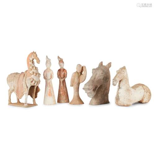GROUP OF SIX POTTERY FIGURES