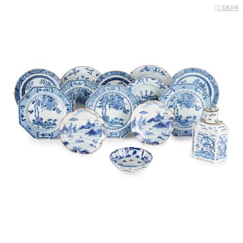 GROUP OF FOURTEEN BLUE AND WHITE WARES 18TH-20TH CENTURY