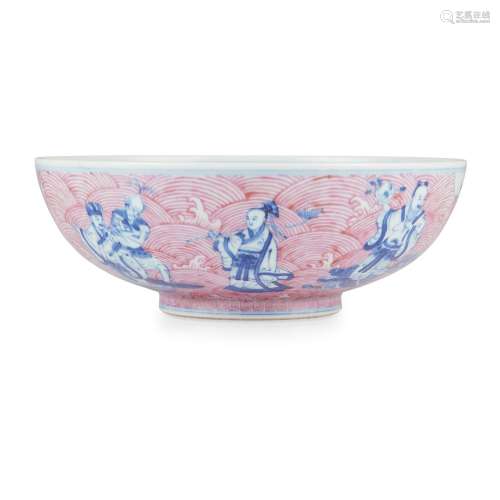 PUCE-ENAMELLED BLUE AND WHITE 'EIGHT IMMORTALS' BOWL DAOGUAN...