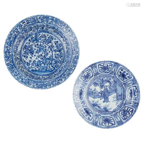 TWO KRAAK-STYLE BLUE AND WHITE FOLIATE PLATES MING AND QING ...