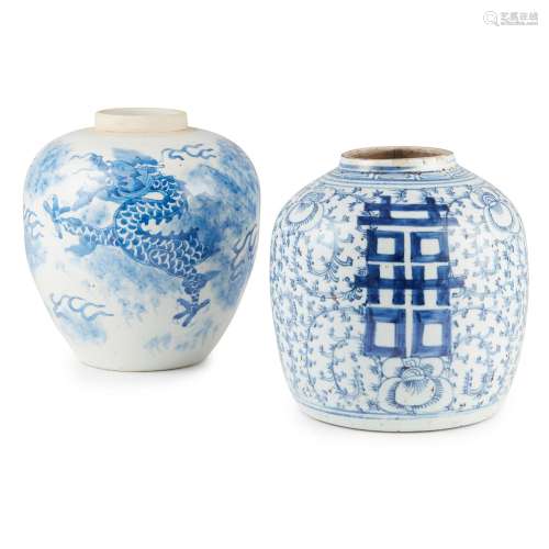 TWO BLUE AND WHITE GINGER JARS QING DYNASTY AND LATER