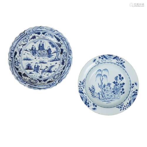 TWO LARGE BLUE AND WHITE WARES QING DYNASTY AND LATER
