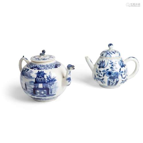 TWO BLUE AND WHITE TEAPOTS WITH LIDS QING DYNASTY, KANGXI AN...