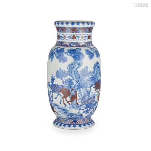 BLUE AND WHITE WITH COPPER-RED 'DEER' LANTERN VASE QIANLONG ...