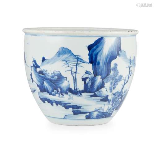 BLUE AND WHITE BASIN QING DYNASTY, 19TH CENTURY