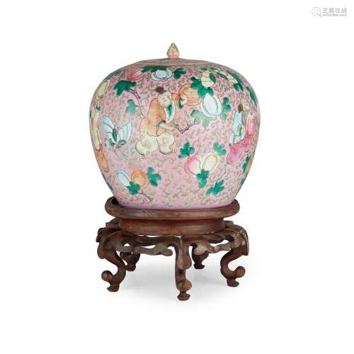 FAMILLE ROSE GINGER JAR WITH COVER QING DYNASTY, 19TH CENTUR...