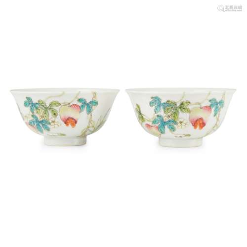 PAIR OF FAMILLE ROSE 'BITTER MELON' BOWLS QING DYNASTY, GUAN...