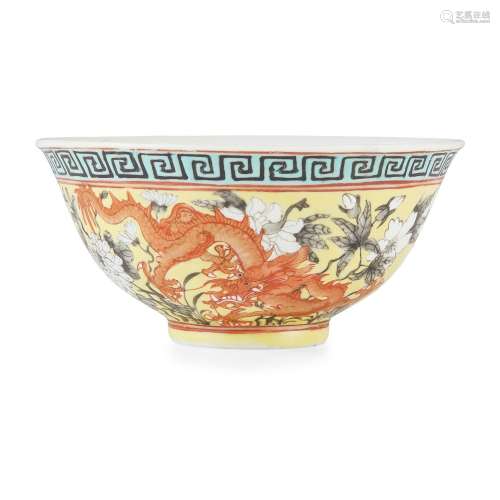 GRISAILLE-DECORATED YELLOW-GROUND 'DRAGON' BOWL QIANLONG MAR...