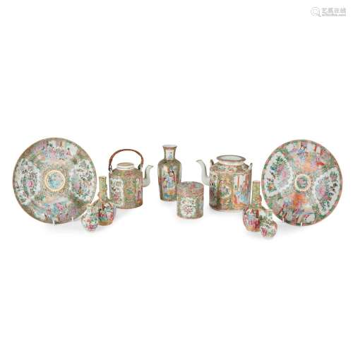 GROUP OF TEN CANTON FAMILLE ROSE PORCELAIN WARES QING DYNAST...