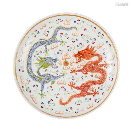 FAMILLE ROSE 'DRAGON' CHARGER QING DYNASTY, GUANGXU MARK AND...