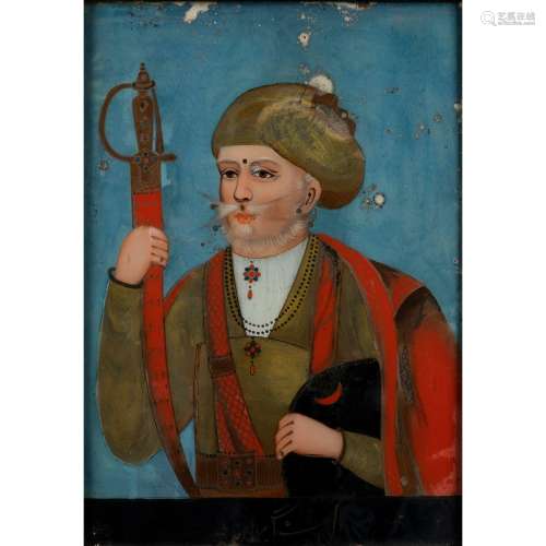 A REVERSE GLASS PAINTING DEPICTING A SIKH RULER INDIA, 19TH ...