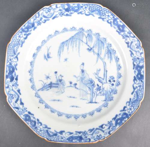 18TH CENTURY CHINESE QIANLONG PERIOD BLUE & WHITE PLATE