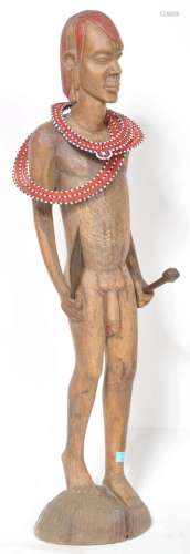 LARGE AFRICAN FIGURE WITH MAASAI BEAD NECKLACES