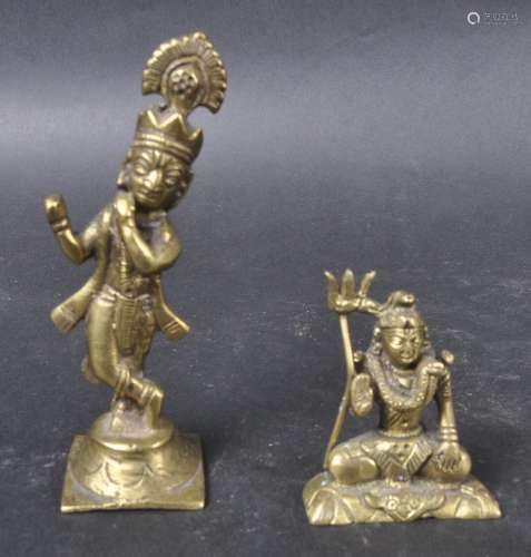 TWO HINDU INDIAN BRONZE FIGURINES KRISHNA & SHIVA