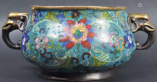 19TH CENTURY CHINESE BRONZE CLOISONNE CENSER