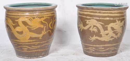 LARGE PAIR OF CHINESE 100 YEAR EGG POTS