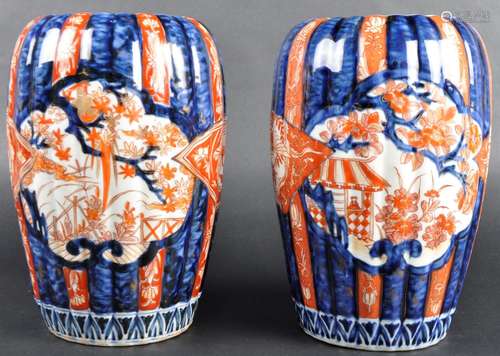 PAIR OF 19TH CENTURY JAPANESE MEIJI IMARI FLUTED VASES