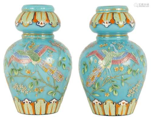 A PAIR OF 19TH CENTURY FRENCH BLUE OPAQUE GLASS VASES