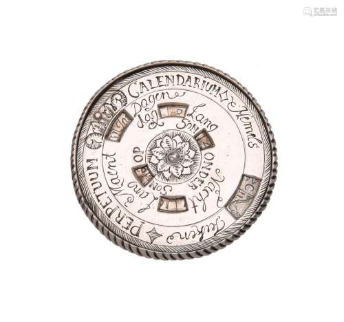 A RARE DUTCH SILVER-COLOURED METAL POCKET PERPETUAL CALENDAR