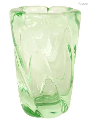 A LARGE ART DECO DAUM TRANSLUCENT GREEN GLASS VASE