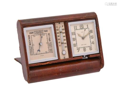 A SWISS LEATHER-CASED TRAVELLING ALARM TIMEPIECE COMPENDIUM ...