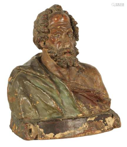 A 17TH CENTURY POLYCHROME TERRACOTTA BUST