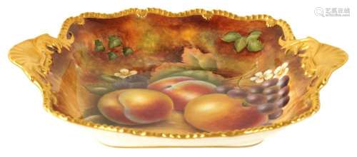 A FRUIT ROYAL WORCESTER TWO HANDLED SHAPED SQAURE SHALLOW DI...