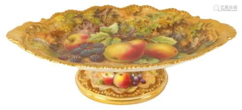 A FINE FRUIT ROYAL WORCESTER SHAPED OVAL TWO HANDLED COMPOTE...