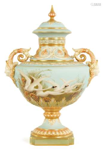 C.H.C. BALDWYN A FINE ROYAL WORCESTER PEDESTAL CABINET VASE ...