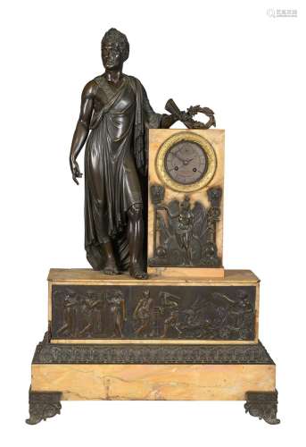 A FINE FRENCH EMPIRE BRONZE AND SIENA MARBLE FIGURAL MANTEL ...