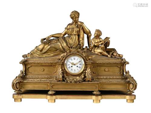 A FRENCH NAPOLEON III ORMOLU FIGURAL MANTEL CLOCK OF IMPRESS...