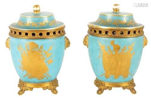 A PAIR OF 19TH CENTURY SEVRES STYLE AND ORMOLU MOUNTED ICE P...