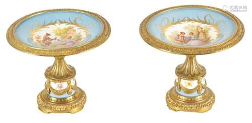 A PAIR OF 19TH CENTURY ORMOLU MOUNTED FRENCH SEVRES PORCELAI...