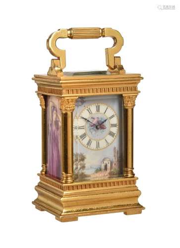 A FINE FRENCH GILT BRASS ANGLAISE RICHE CASED PORCELAIN PANE...