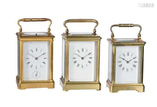 TWO FRENCH BRASS CARRIAGE CLOCKS AND A TIMEPIECE