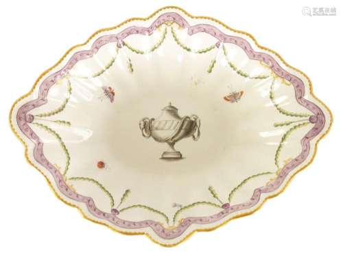 AN EARLY 19TH CENTURY DERBY TYPE FAIENCE LOZENGE SHAPED DISH
