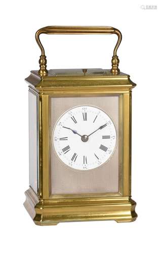 A FRENCH LACQUERED BRASS GIANT CARRIAGE CLOCK WITH PUSH-BUTT...