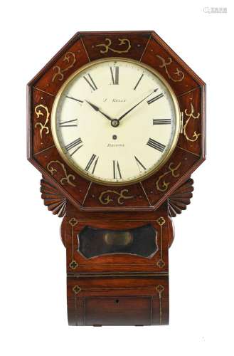 Y A VICTORIAN BRASS INLAID ROSEWOOD DROP-DIAL FUSEE WALL TIM...