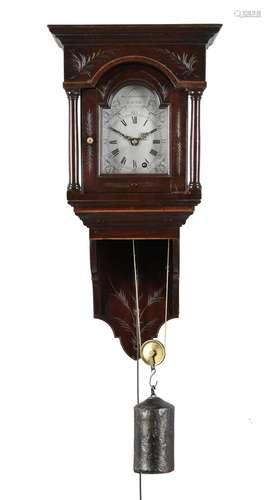 A RARE GEORGE III SMALL MAHOGANY HOODED WALL TIMEPIECE