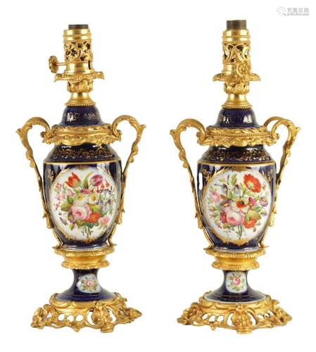 A PAIR OF 19TH CENTURY CONTINENTAL ORMOLU MOUNTED PORCELAIN ...