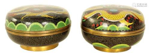 TWO 19TH CENTURY CHINESE CLOISONN ENAMEL BOWLS AND COVERS