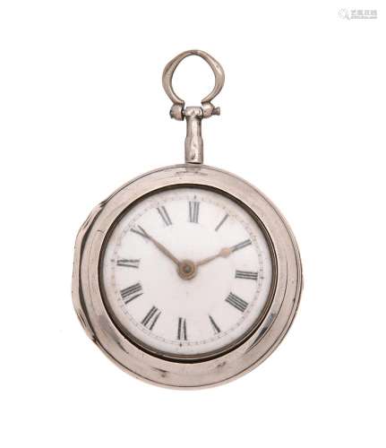 A GEORGE II SILVER PAIR-CASED POCKET WATCH