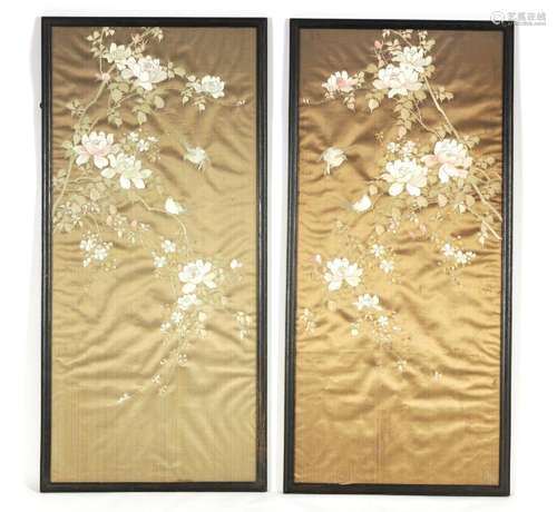 A PAIR OF MEIJI JAPANESE SILK EMBROIDERED PANELS