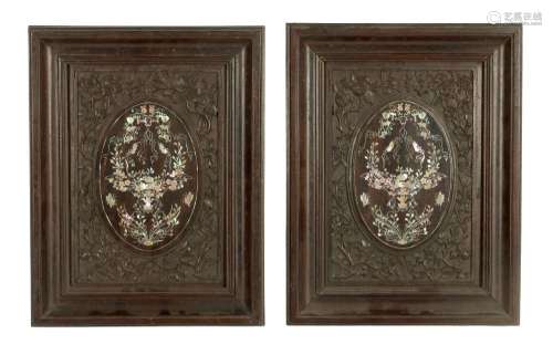 A PAIR OF 18TH/19TH CENTURY CHINESE CARVED HARDWOOD MOTHER O...