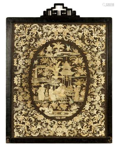 AN EARLY 19TH CENTURY EMBROIDERED PANEL