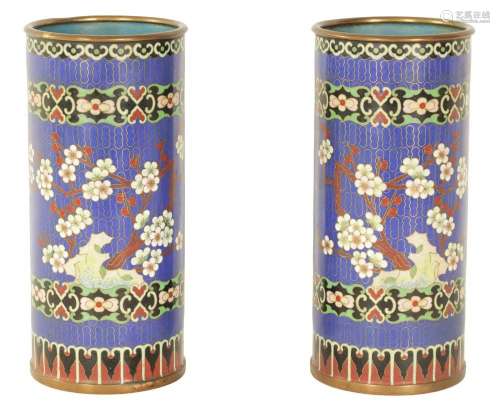 A PAIR OF 19TH CENTURY CHINESE CLOISONN ENAMEL CYLINDRICAL ...