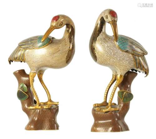 A PAIR OF EARLY 20TH CENTURY CHINESE CLOISONN ENAMEL MODELS...