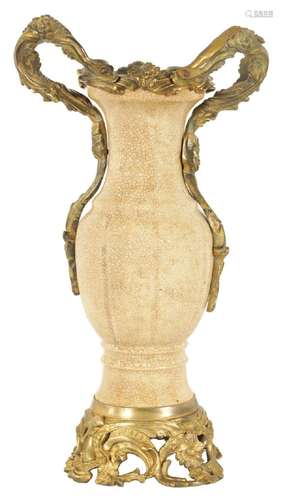 AN EARLY CHINESE CRACKLE WARE VASE WITH 18TH CENTURY ORMOLU ...