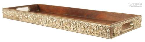 A 19TH CENTURY CHINESE HARDWOOD SILVER MOUNTED TRAY