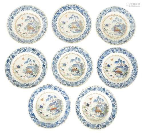 A SET OF 6, 18TH CENTURY CHINESE BLUE GROUND AND POLYCHROME ...